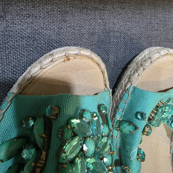 CATO Women's Turquoise and Tan Embellished Sandals. - Picture 3 of 6